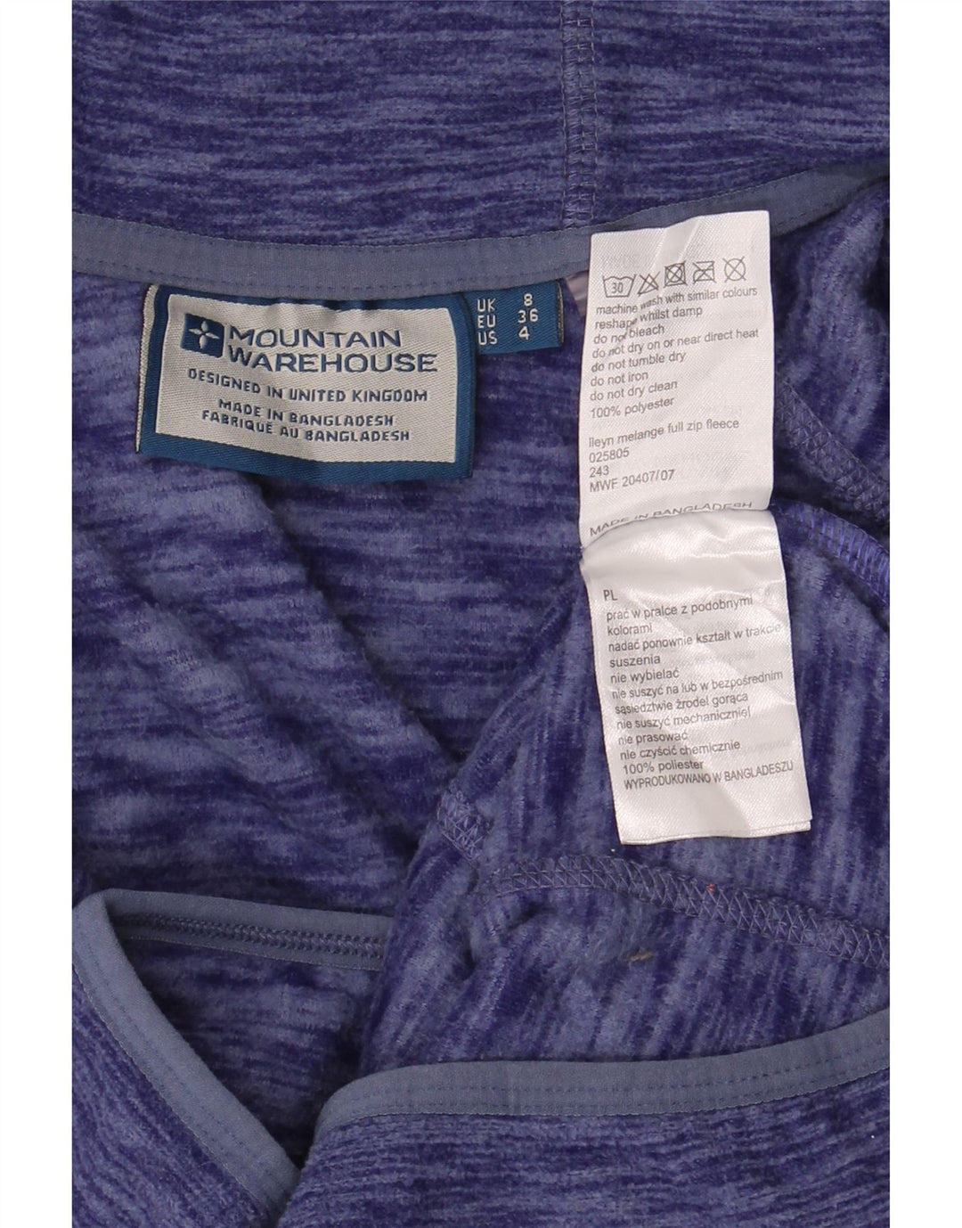 Mountain Warehouse Dame Hættejakke i Fleece UK 8 Small Blue Flecked