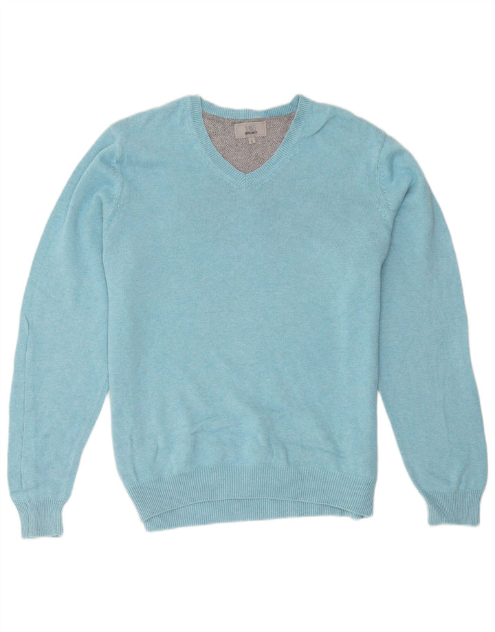 Marks & Spencer Herre Regular Fit V-hals sweater Stor blå bomuld
