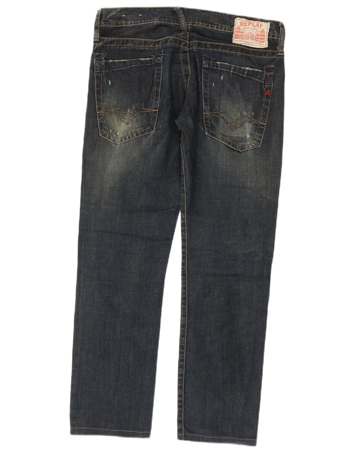 Replay Dame Straight Jeans W32 L29 Marineblå Bomuld