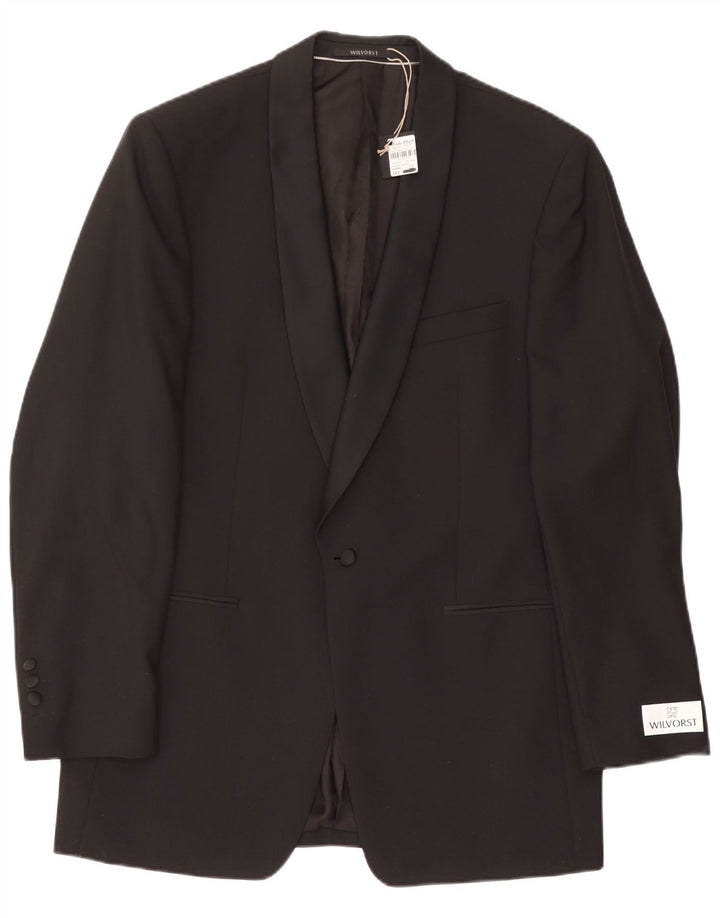Wilvorst Herre 1 Knap Blazer Jakke EU 50 Stor Sort Uld