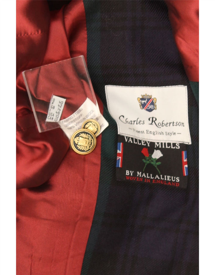 Charles Robertson Dame 3 Button Blazer Jacket UK 14 Large Navy Blue Plaid