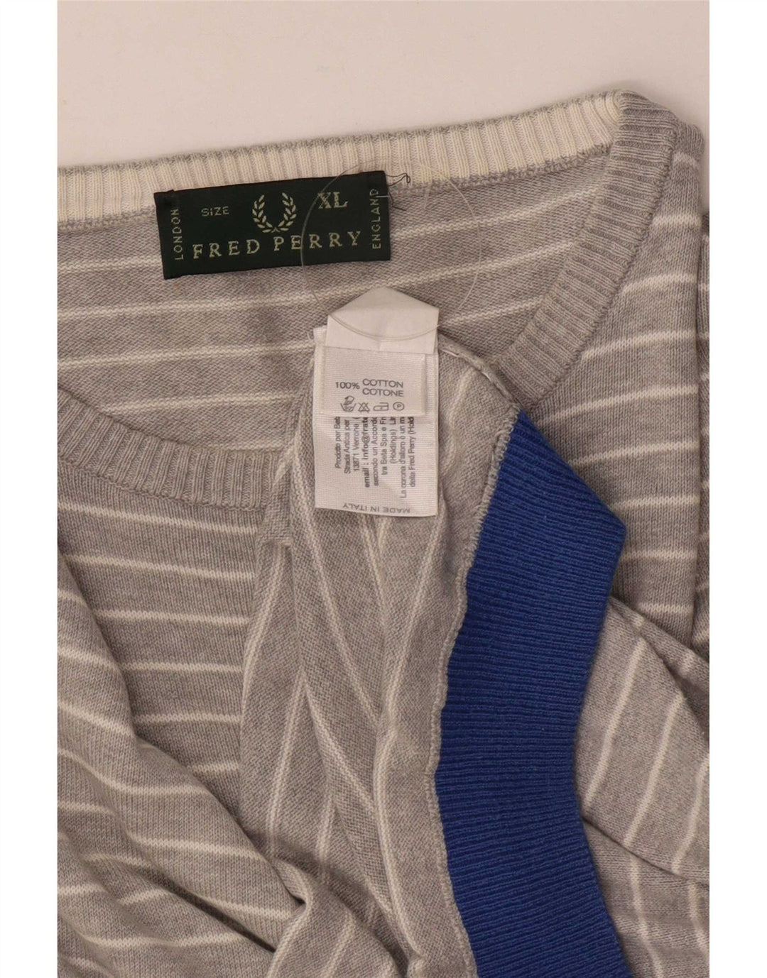 Fred Perry Herre sweater med rund hals XL Gråstribet bomuld