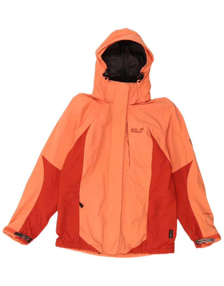 Jack Wolfskin Dame Regnjakke med hætte UK 10 Small Orange Colourblock