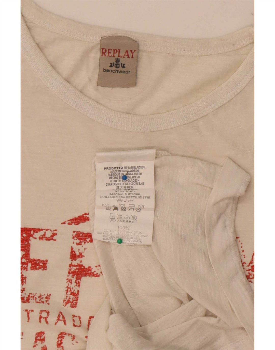Replay Dame Grafisk T-Shirt Top UK 12 Medium Off White Bomuld