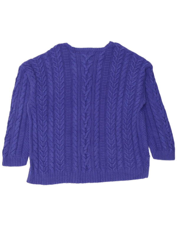 RALPH LAUREN Dame Boat Neck Jumper Sweater UK 22 3XL Blå Bomuld