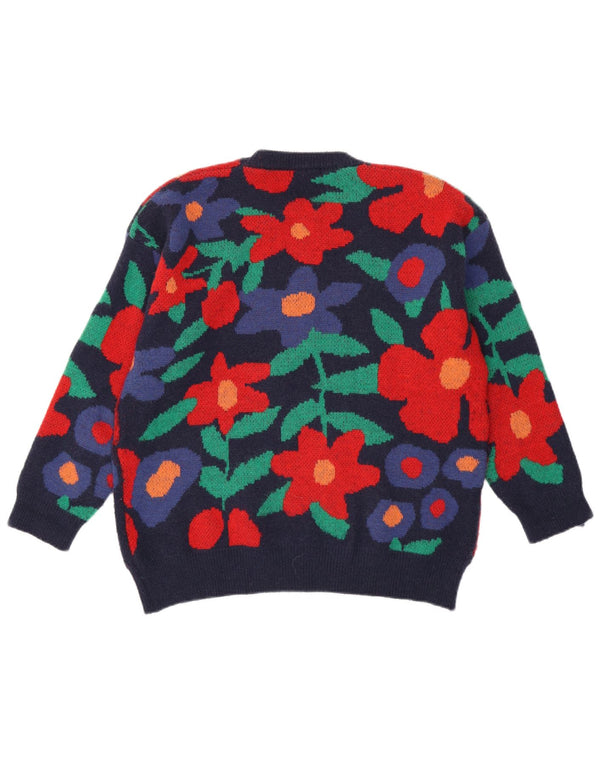 Azara Paris Dame Crew Neck Jumper Sweater UK 16 Large Navy Blue Floral