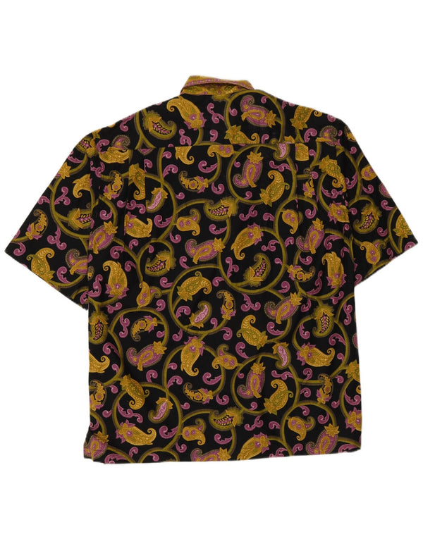 Vintage kortærmet herreskjorte medium sort Paisley bomuld