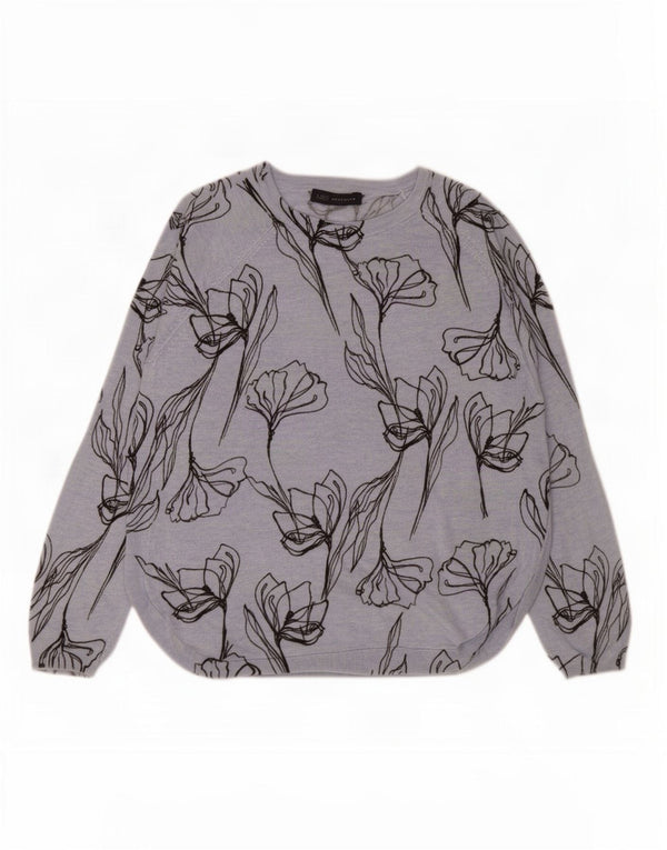 Marks & Spencer Dame Boat Neck Jumper Sweater UK 14 Medium Blue Floral
