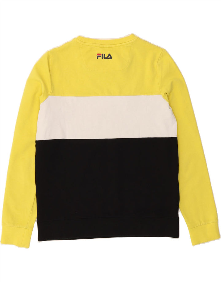 FILA Womens Graphic Sweatshirt Jumper UK 6 XS Multicoloured Colourblock Vintage Fila and Second-Hand Fila from Messina Hembry 