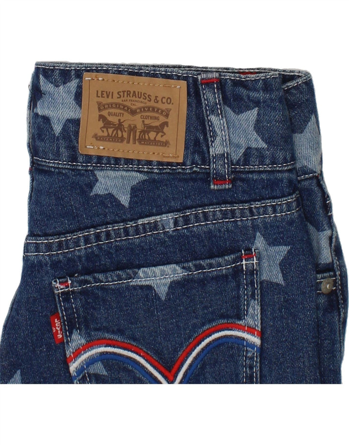 LEVI'S Girls Abstract Pattern Denim Shorts 9-10 Years W24  Navy Blue Vintage Levi's and Second-Hand Levi's from Messina Hembry 