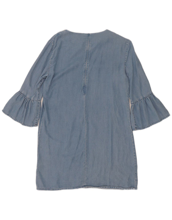Zara Dame 3/4-ærmet denimkjole UK 14 Medium Blue Lyocell