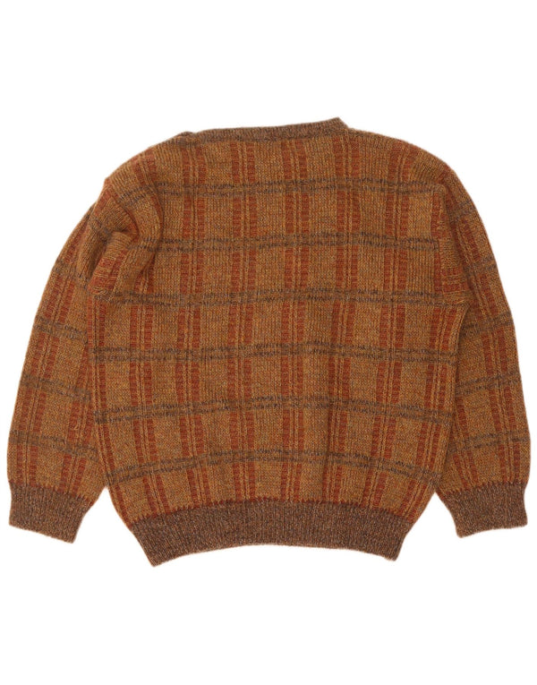Vintage Herre Boat Neck Jumper Sweater stor brun ternet akryl