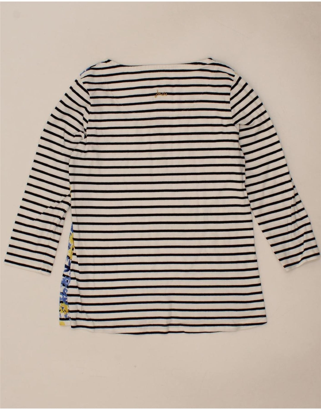 JOULES Womens Graphic Top 3/4 Sleeve UK 12 Medium White Striped Cotton Vintage Joules and Second-Hand Joules from Messina Hembry 