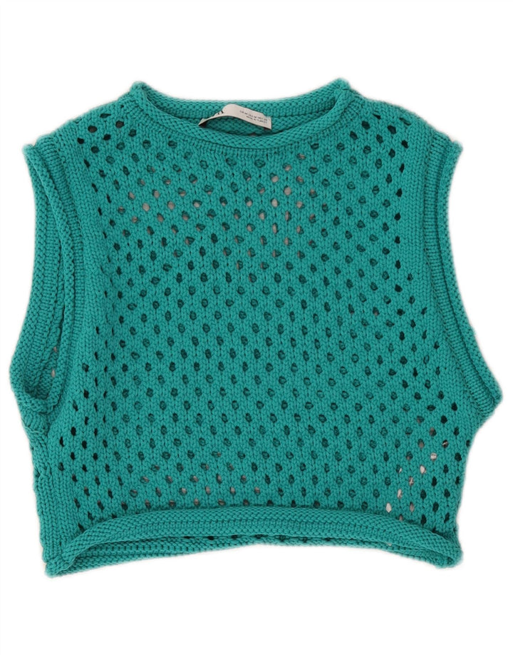Zara Dame Gennemsigtig Hæklet Crop Top Medium Grøn Polyamid