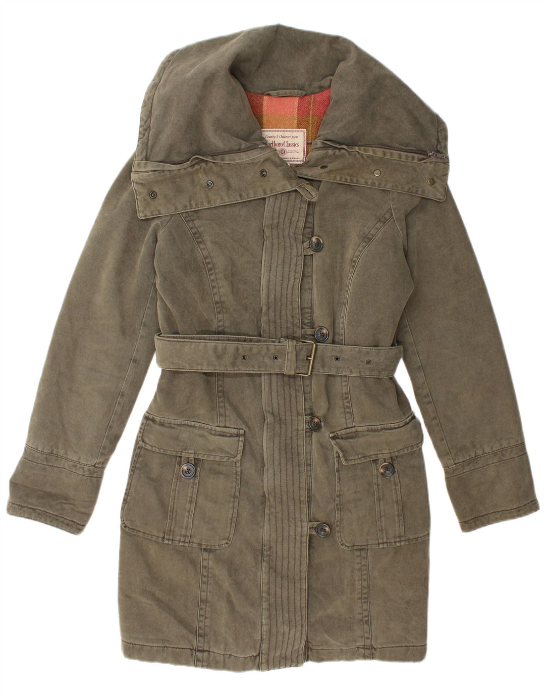 Marlboro Classics Dame Windbreaker Coat UK 12 Medium Green Bomuld