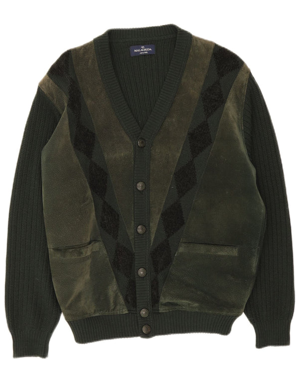 Malagrida Herre Cardigan Sweater Medium Green Argyle/Diamond Wool