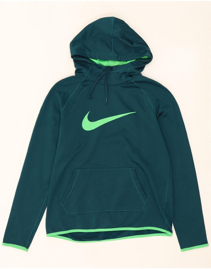 NIKE Dri Fit grafisk hættetrøjetrøje til kvinder UK 14 mellemgrøn polyester