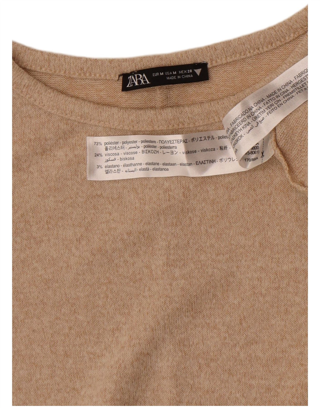 Zara Dame Langærmet A-Line Kjole UK 12 Medium Beige Flecked Polyester