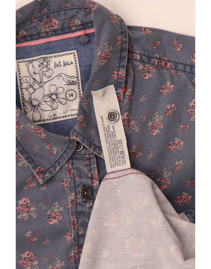 Fat Face Dameskjorte UK 14 Large Blue Floral Cotton