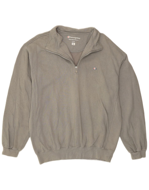 Champion Herre Zip Neck Sweatshirt Jumper Large Grå