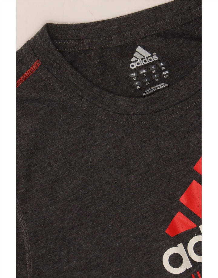 ADIDAS Womens Graphic T-Shirt Top UK 10 Small Grey Polyester Vintage Adidas and Second-Hand Adidas from Messina Hembry 