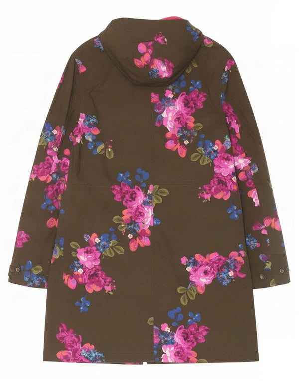 Joules Regnfrakke med hætte til kvinder UK 8 Small Khaki Floral Cotton