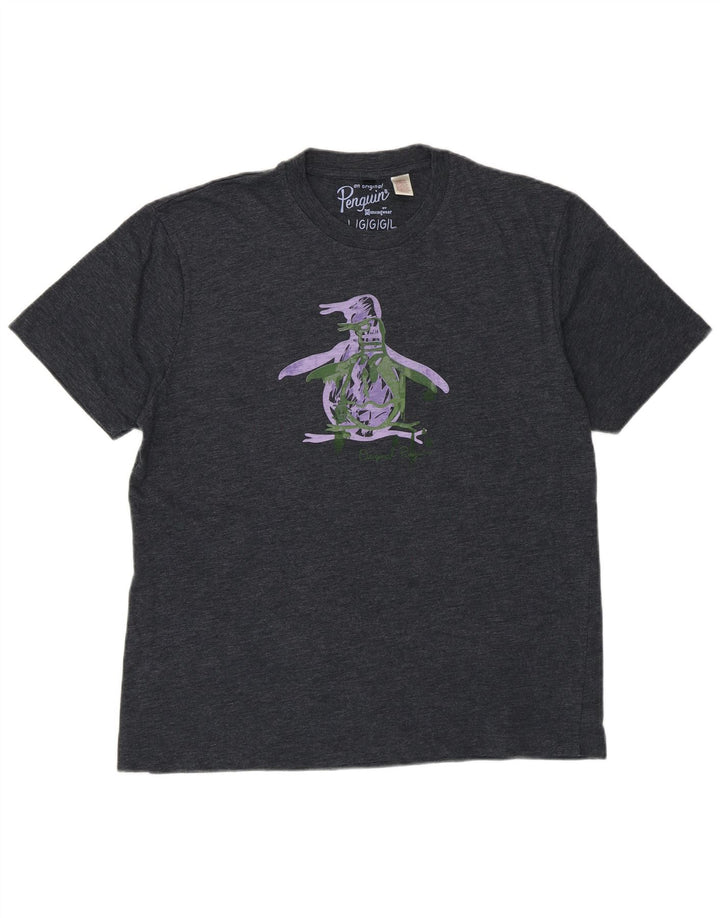 Penguin Herre Grafisk T-Shirt Top Stor Grå Bomuld