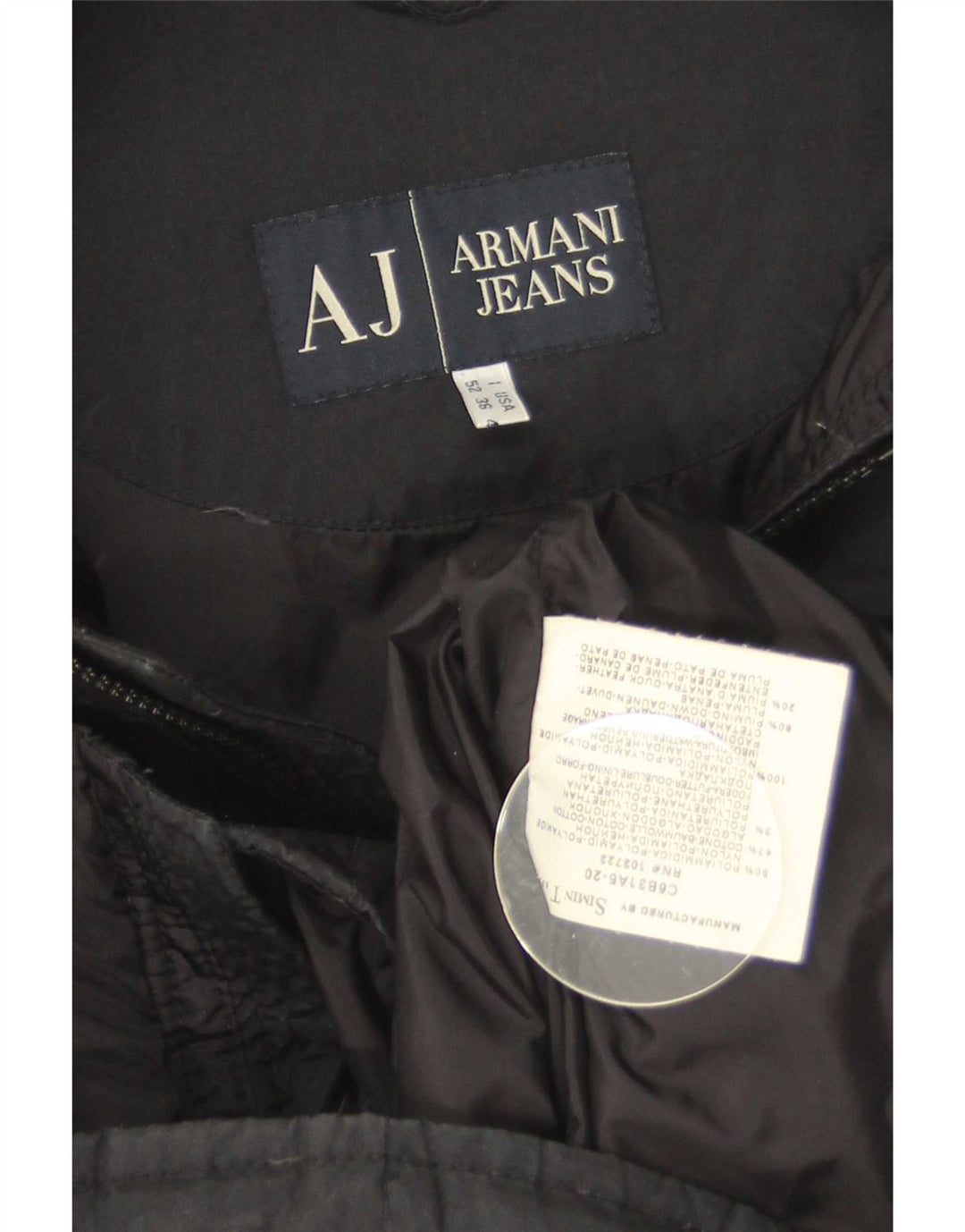 Armani Jeans Polstret jakke til mænd UK 42 XL Sort polyamid