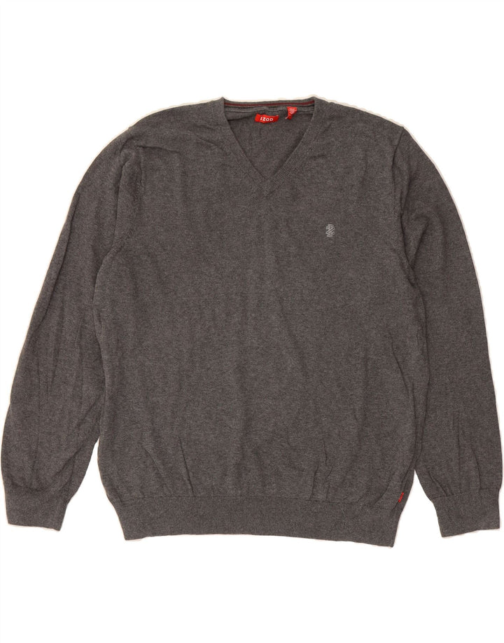 IZOD Mens V-Neck Jumper Sweater XL Grey Cotton Vintage Izod and Second-Hand Izod from Messina Hembry 
