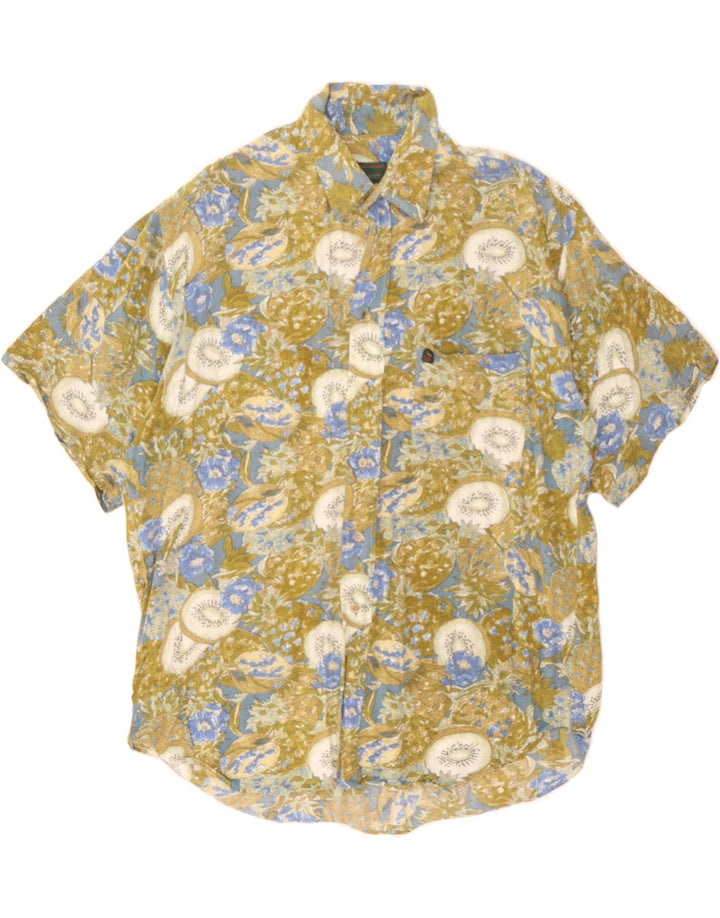 WEBB&SCOTT Mens Short Sleeve Shirt Large Khaki Floral Vintage Webb&Scott and Second-Hand Webb&Scott from Messina Hembry 