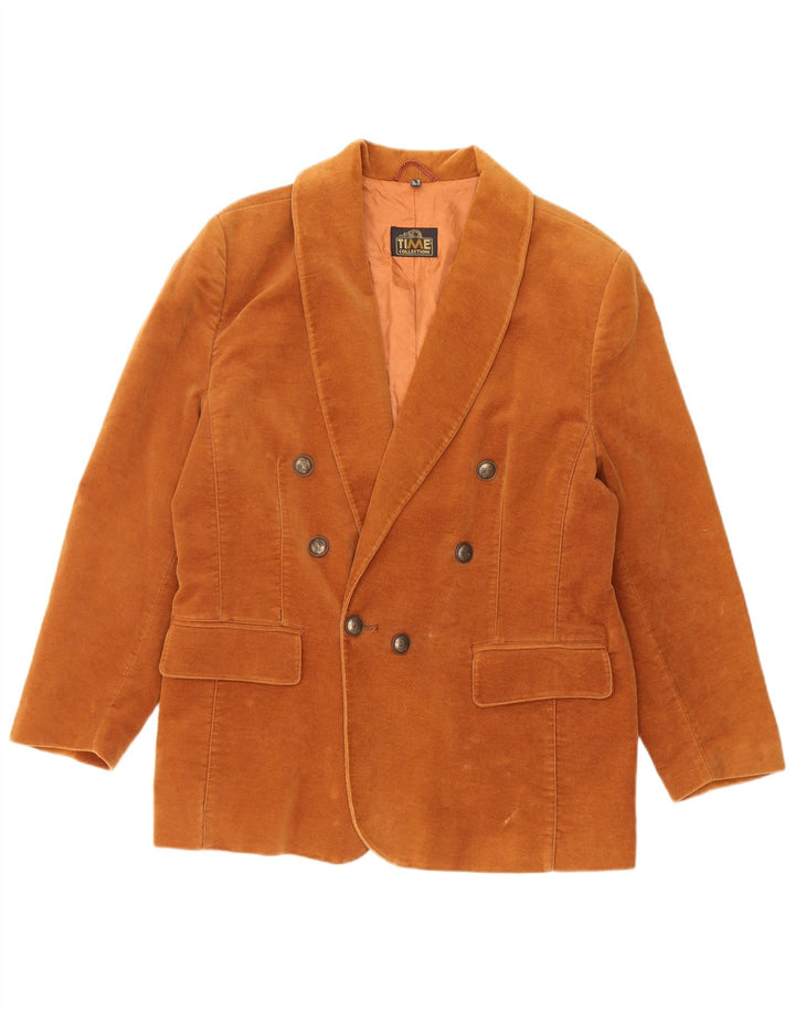 VINTAGE dobbeltradet blazerjakke til kvinder UK 16 Stor brun bomuld