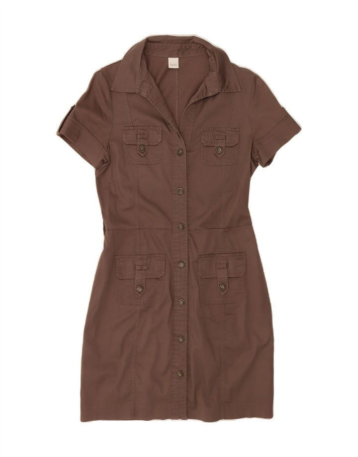 CAMAIEU Womens Short Sleeves Shirt Dress UK 12 Medium Brown Vintage Camaieu and Second-Hand Camaieu from Messina Hembry 