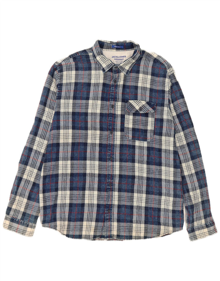 JACK & JONES Herre Flanellskjorte 2XL Blå Ternet Bomuld