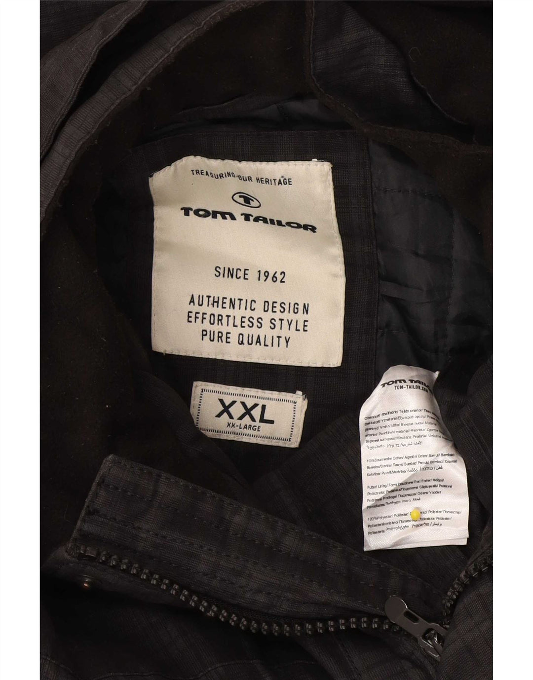 Tom Tailor Herre Hooded Utility Jacket UK 44 2XL Sort ternet bomuld
