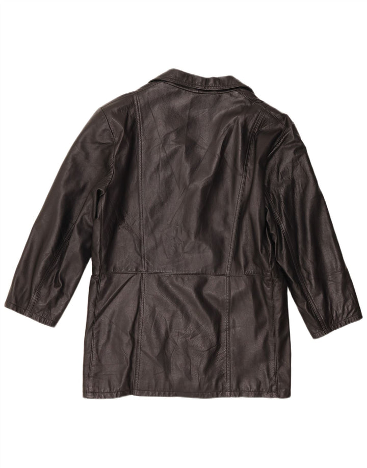 Vintage dame 3-knaps læder blazerjakke IT 50 XL sort læder