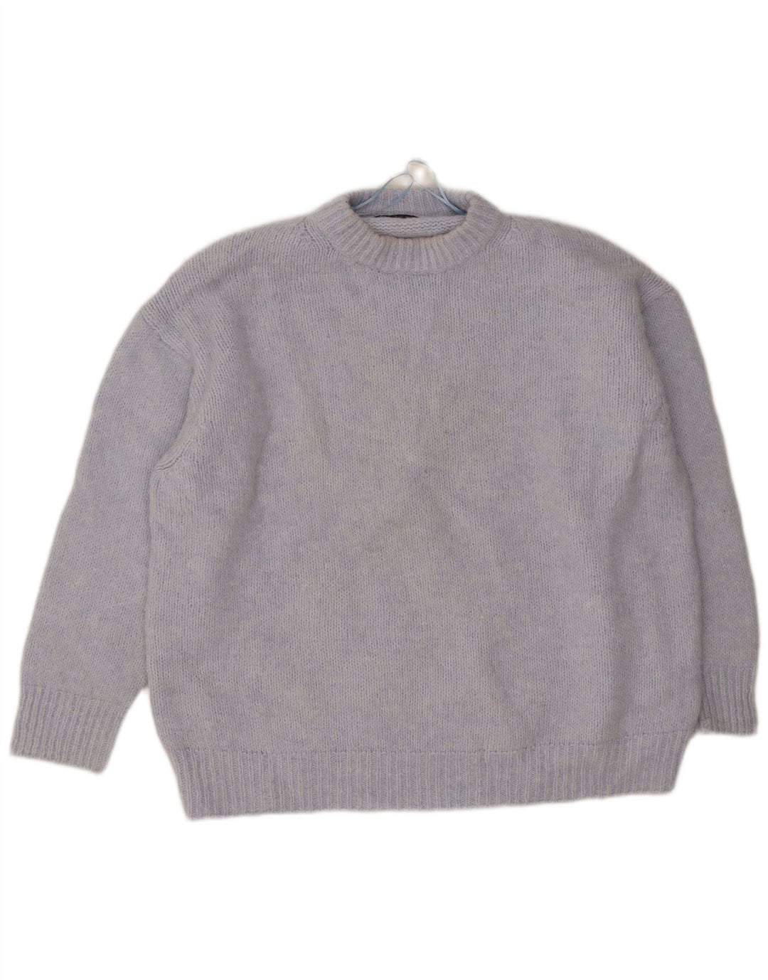 Zara Dame Oversized Crew Neck Jumper Sweater UK 18 XL Blå Polyester