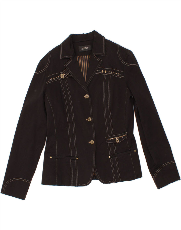 DIANA GALLESI Womens 3 Button Blazer Jacket UK 12 Medium Black Vintage Diana Gallesi and Second-Hand Diana Gallesi from Messina Hembry 