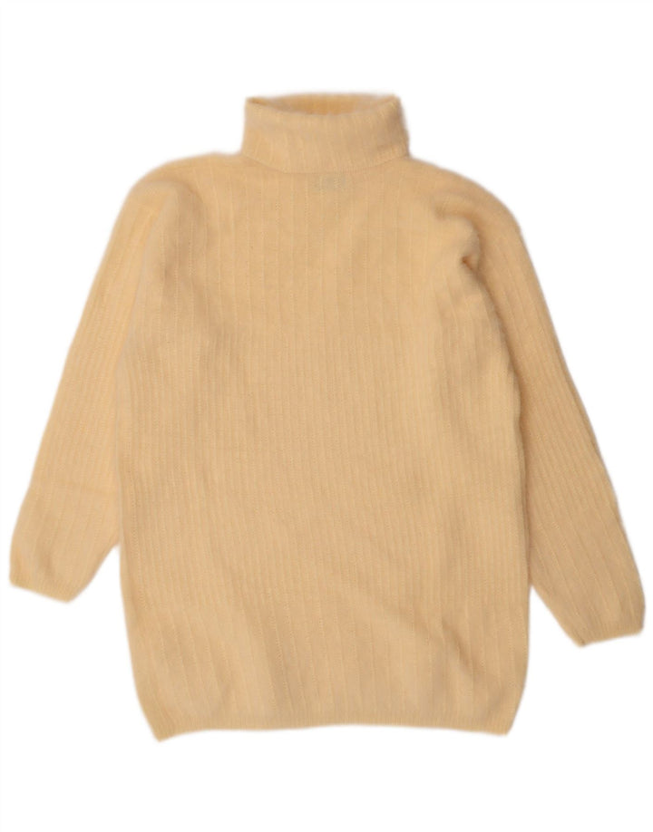 Vintage Dame Longline rullehals sweater UK 14 Medium Yellow Angora