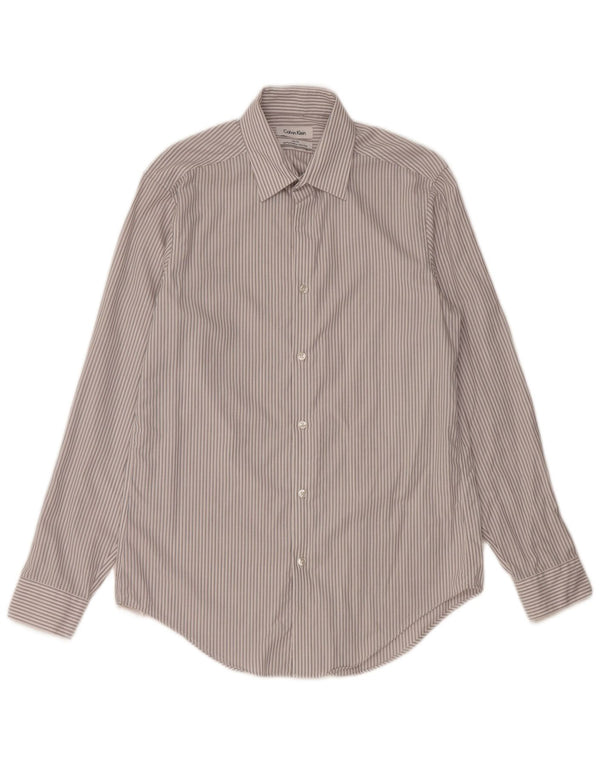 Calvin Klein Herre Slim Fit Skjorte Størrelse 15 1/2 Medium Grå Stribet