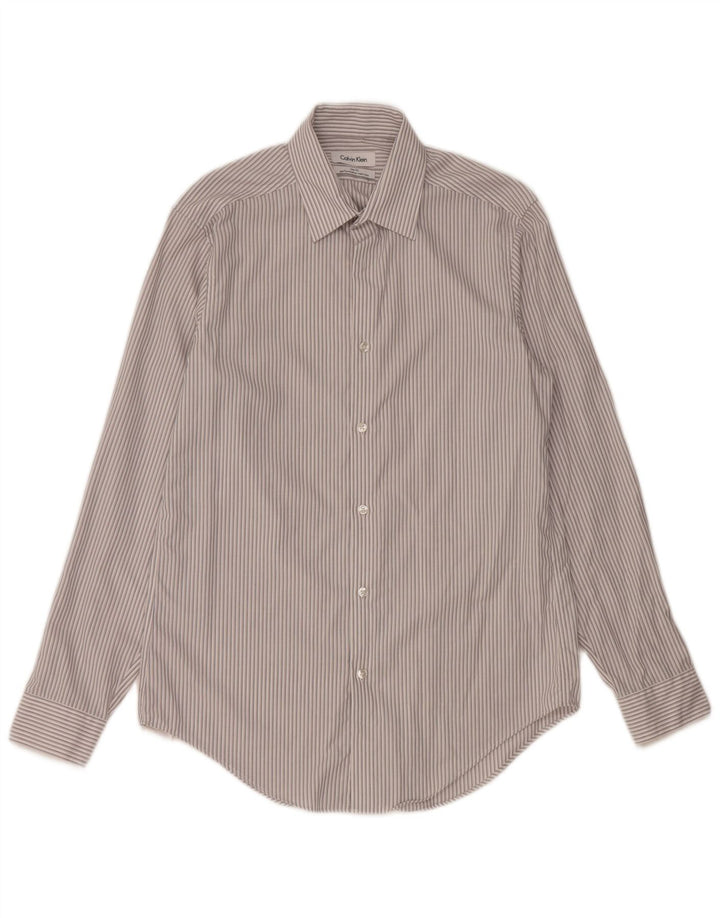 Calvin Klein Herre Slim Fit Skjorte Størrelse 15 1/2 Medium Grå Stribet