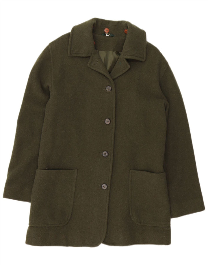 VINTAGE Oversize overfrakke til kvinder UK 10 Lille grøn uld