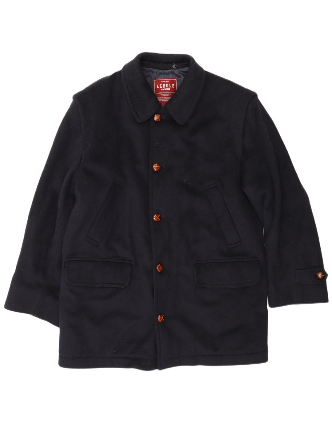 Lebole Herre Overfrakke UK 14 Large Navy Blue Wool