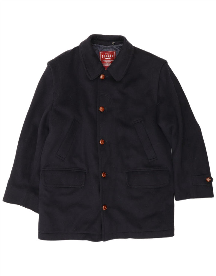 Lebole Herre Overfrakke UK 14 Large Navy Blue Wool