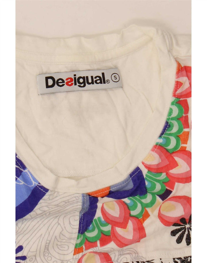 Desigual Dame Oversized grafisk T-shirt Top UK 10 Small White