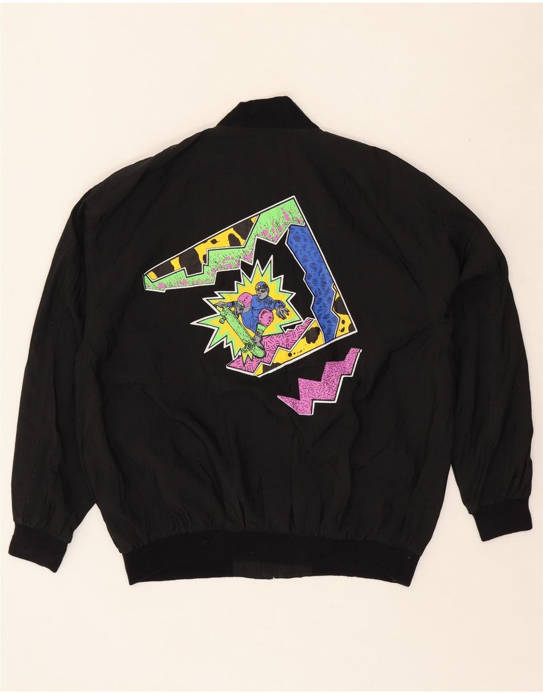 VINTAGE Boys Graphic Bomber Jacket 15-16 Years Black Polyamide Vintage Vintage and Second-Hand Vintage from Messina Hembry 