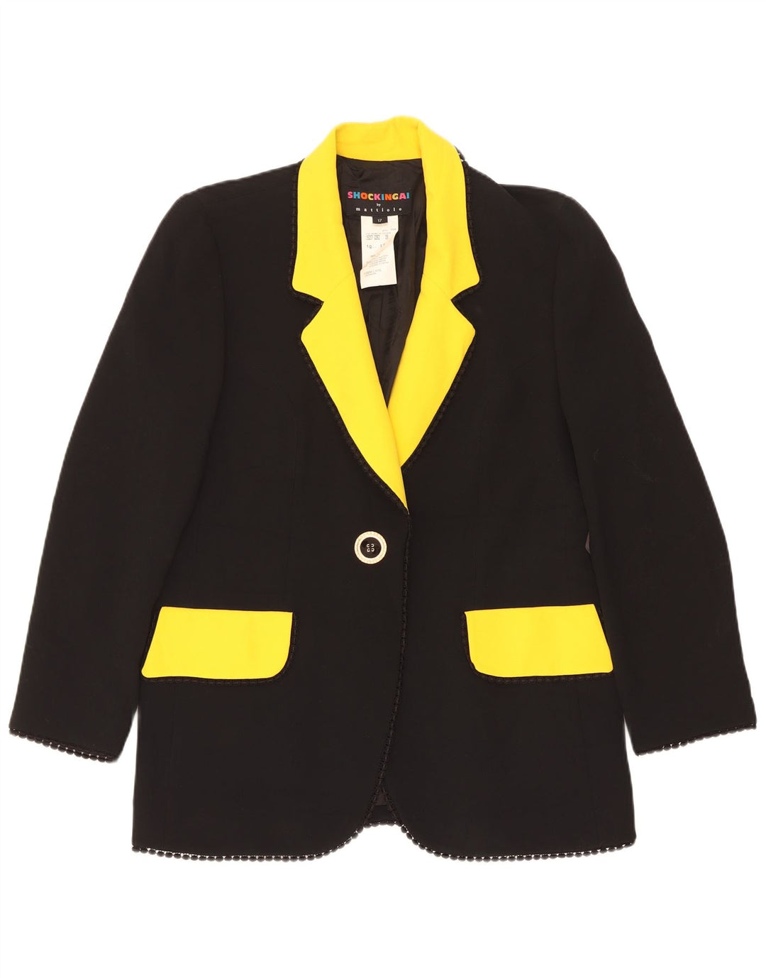Vintage Dame 1 Knap Blazer Jacket UK 14 Large Black Colourblock Acetate
