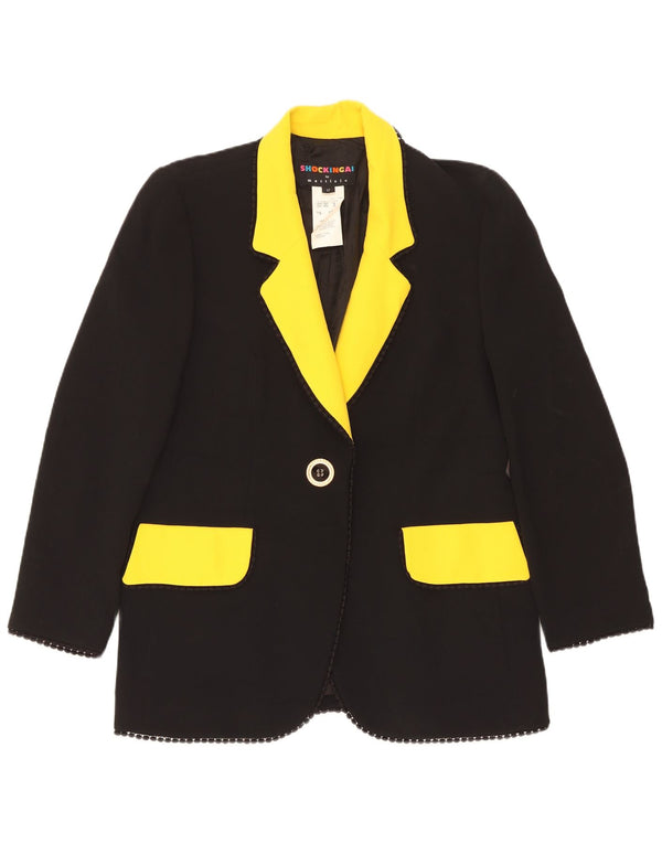 Vintage Dame 1 Knap Blazer Jacket UK 14 Large Black Colourblock Acetate
