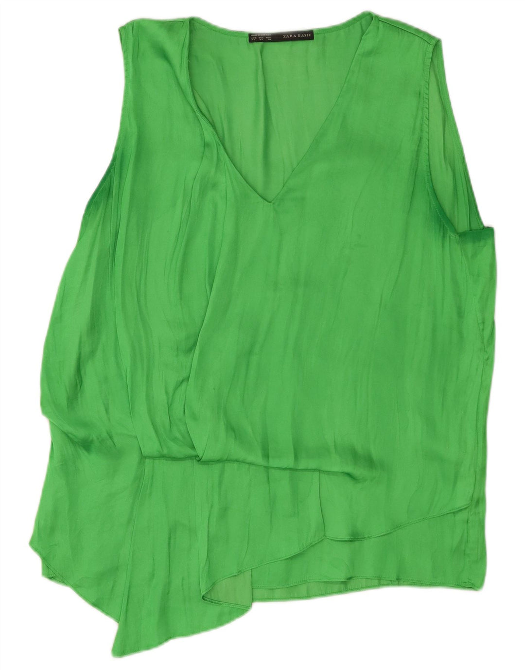 Zara Dame ærmeløs bluse Top UK 18 XL Grøn Polyester