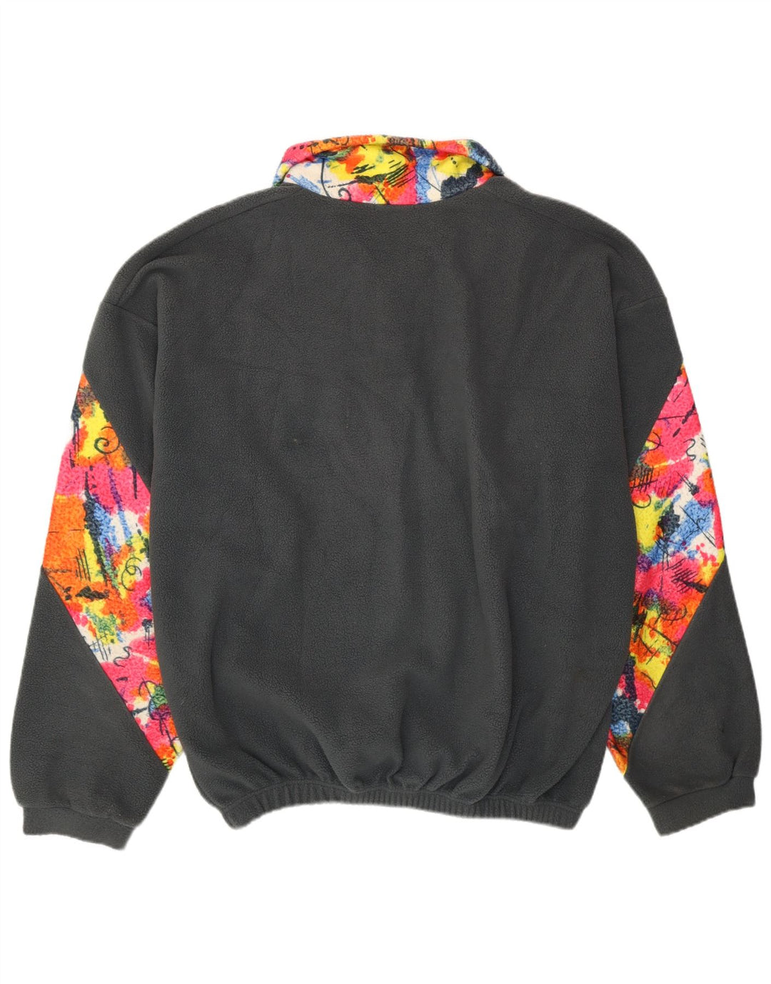 VINTAGE Herre Button Neck Fleece Jumper XL Grå Colourblock Polyester