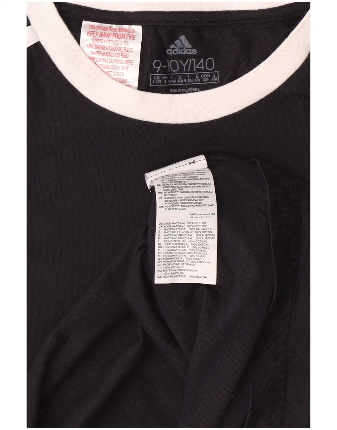 ADIDAS Pige T-Shirt Top 9-10 År Sort Bomuld